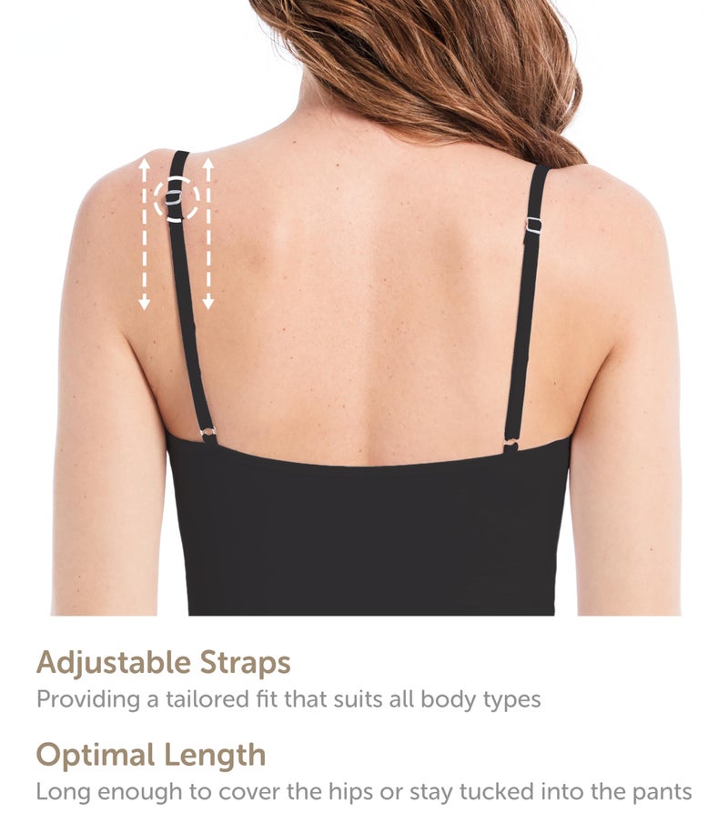 Comfneat Women's 4-Pack Slim-Fit Camisoles Cotton Adjustable Spaghetti Strap Top Underwear (Black 4-Pack, XL) - Image 5